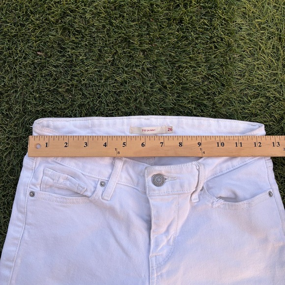 Levis 711 Skinny Jeans Womens 25x25 White Distressed Raw Hem Denim Pants - Picture 3 of 5